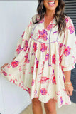 Tied Flower Printed Three-Quarter Sleeve Dress - Trendsi - Flyclothing LLC