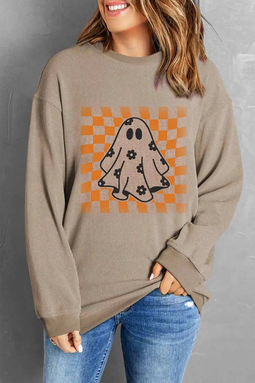 Ghost Round Neck Long Sleeve Sweatshirt - Trendsi - Flyclothing LLC