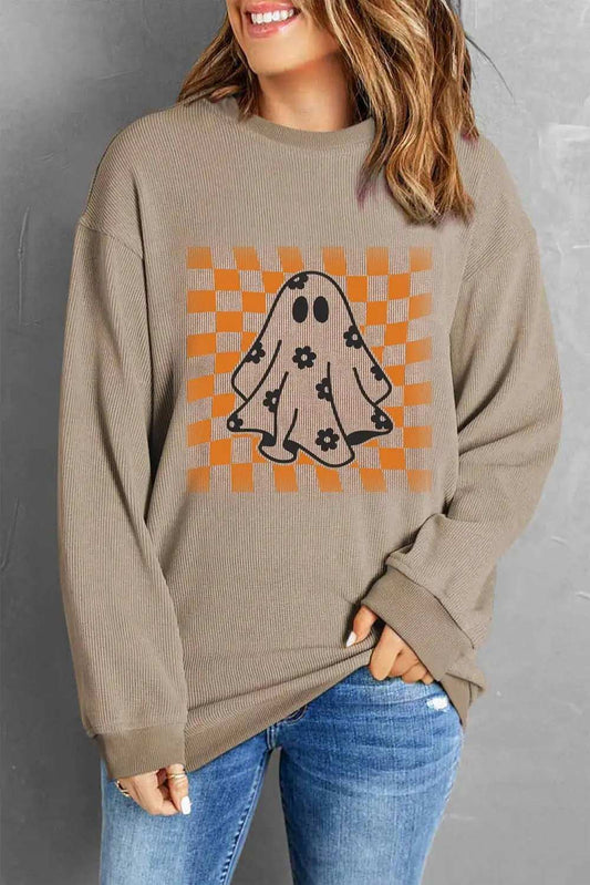 Ghost Round Neck Long Sleeve Sweatshirt - Trendsi - Flyclothing LLC