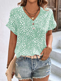 Printed V-Neck Short Sleeve Blouse - Trendsi - Flyclothing LLC