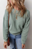 Waffle-Knit Long Sleeve Dropped Shoulder Top - Trendsi - Flyclothing LLC