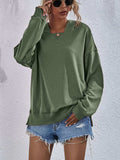 Dropped Shoulder Slit Hoodie - Trendsi - Flyclothing LLC