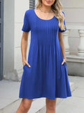 Pleated Front Round Neck Swing Dress - Trendsi - Flyclothing LLC
