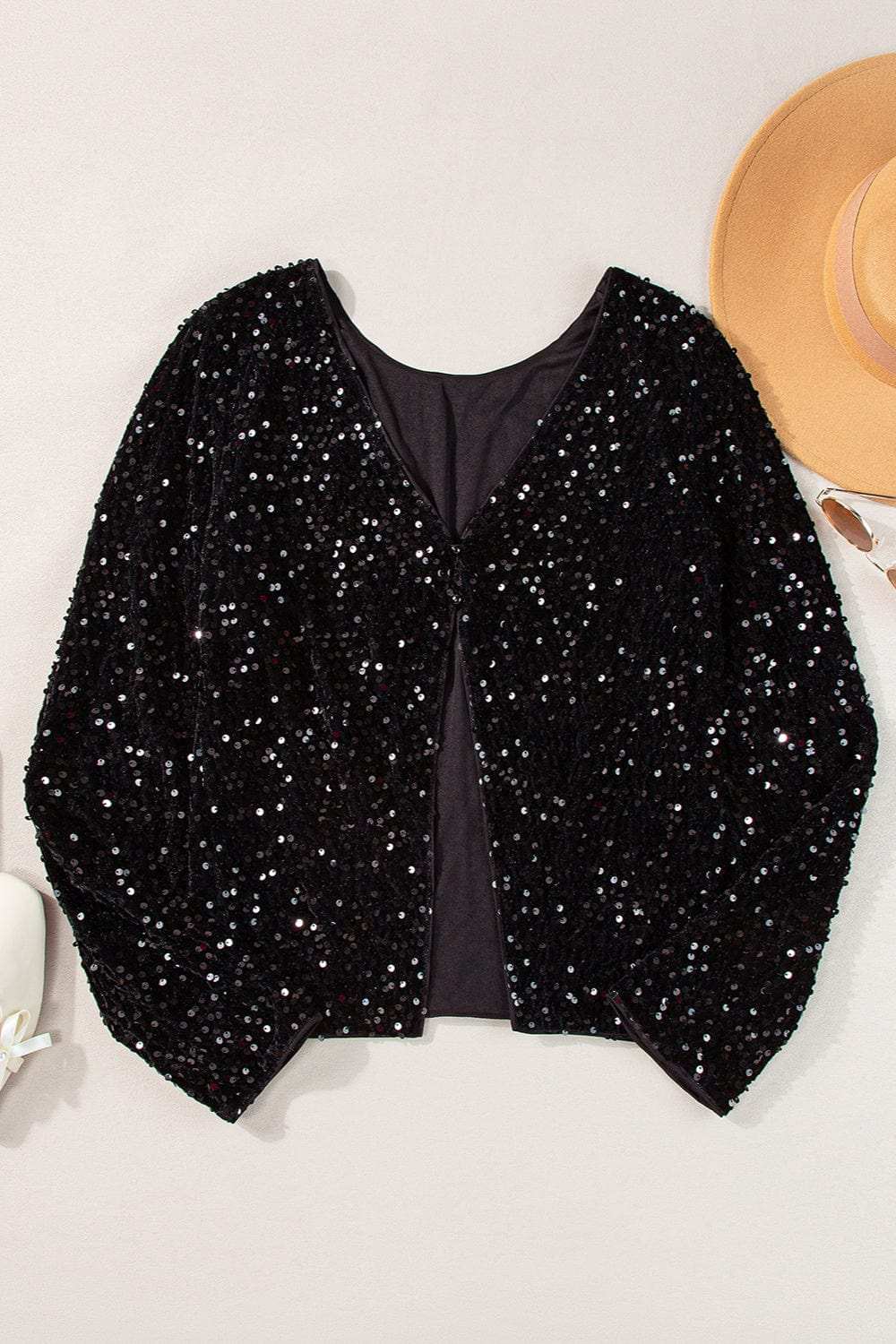 Sequin Round Neck Long Sleeve Blouse - Trendsi - Flyclothing LLC