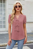 Bow Notched Short Sleeve Blouse - Trendsi - Flyclothing LLC