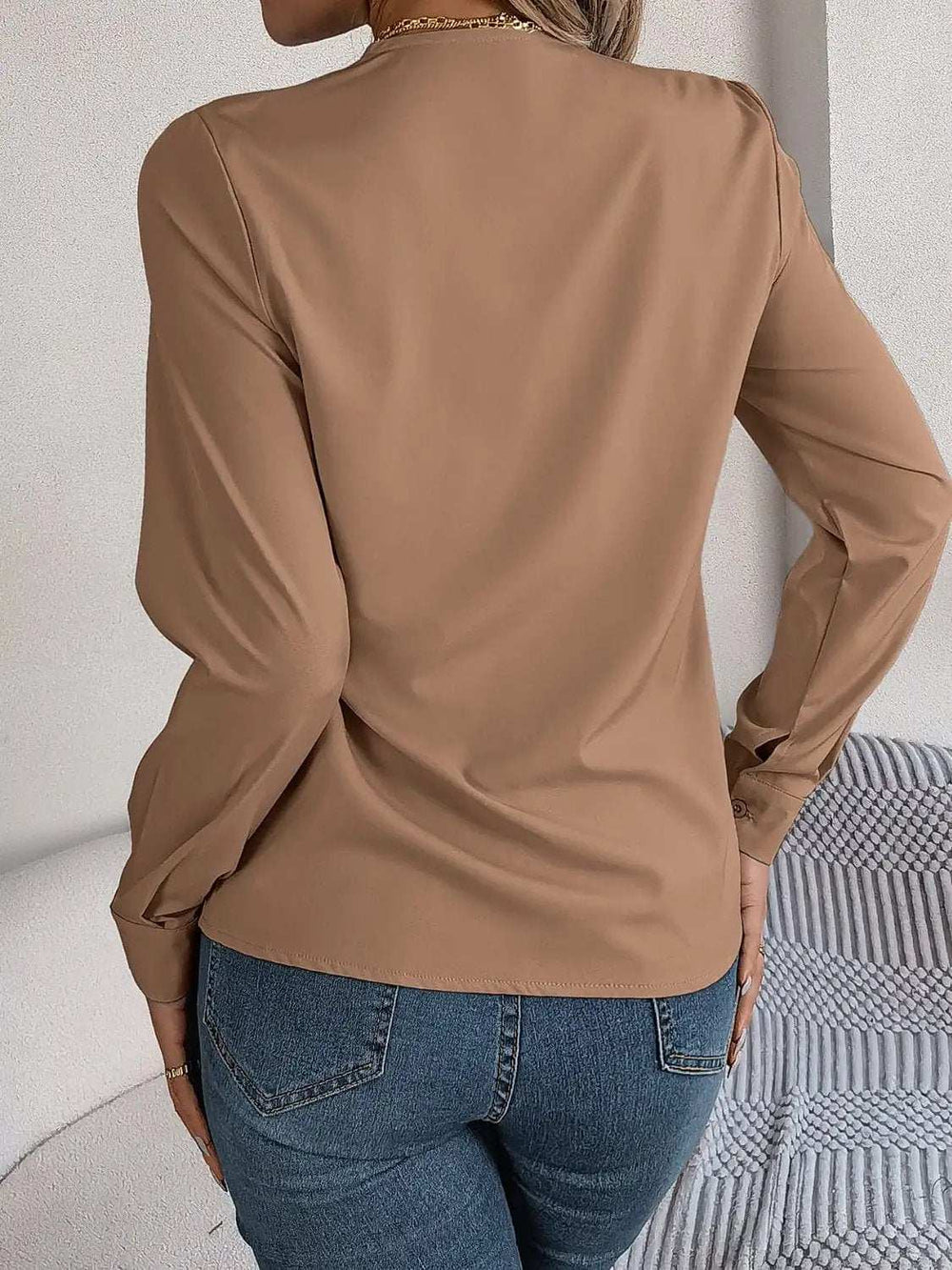 V-Neck Long Sleeve Blouse - Trendsi - Flyclothing LLC