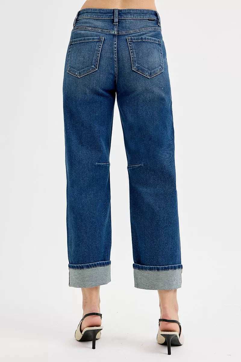 RISEN Slouchy Crop Barrel Cuffed Jeans - Trendsi - Flyclothing LLC
