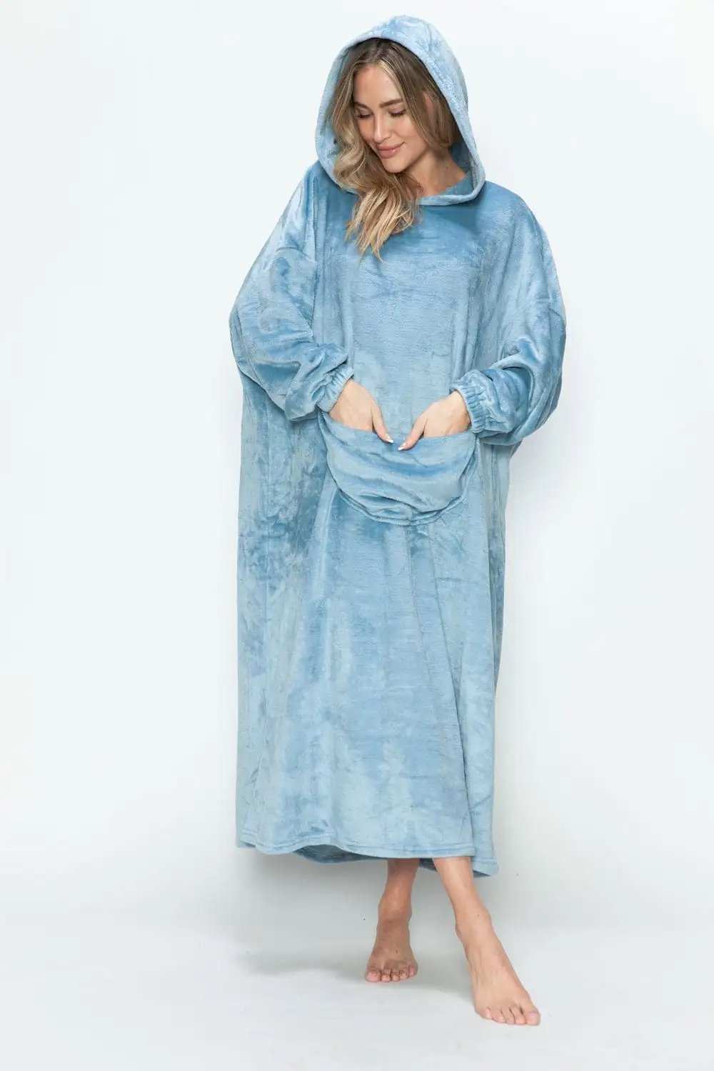 Double Take Full Size Pocketed Hooded Midi Lounge Dress - Trendsi - Flyclothing LLC