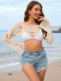 Distressed Boat Neck Long Sleeve Cover Up - Trendsi - Flyclothing LLC