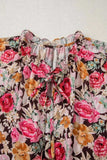 Floral Tie Neck Short Sleeve Blouse - Trendsi - Flyclothing LLC