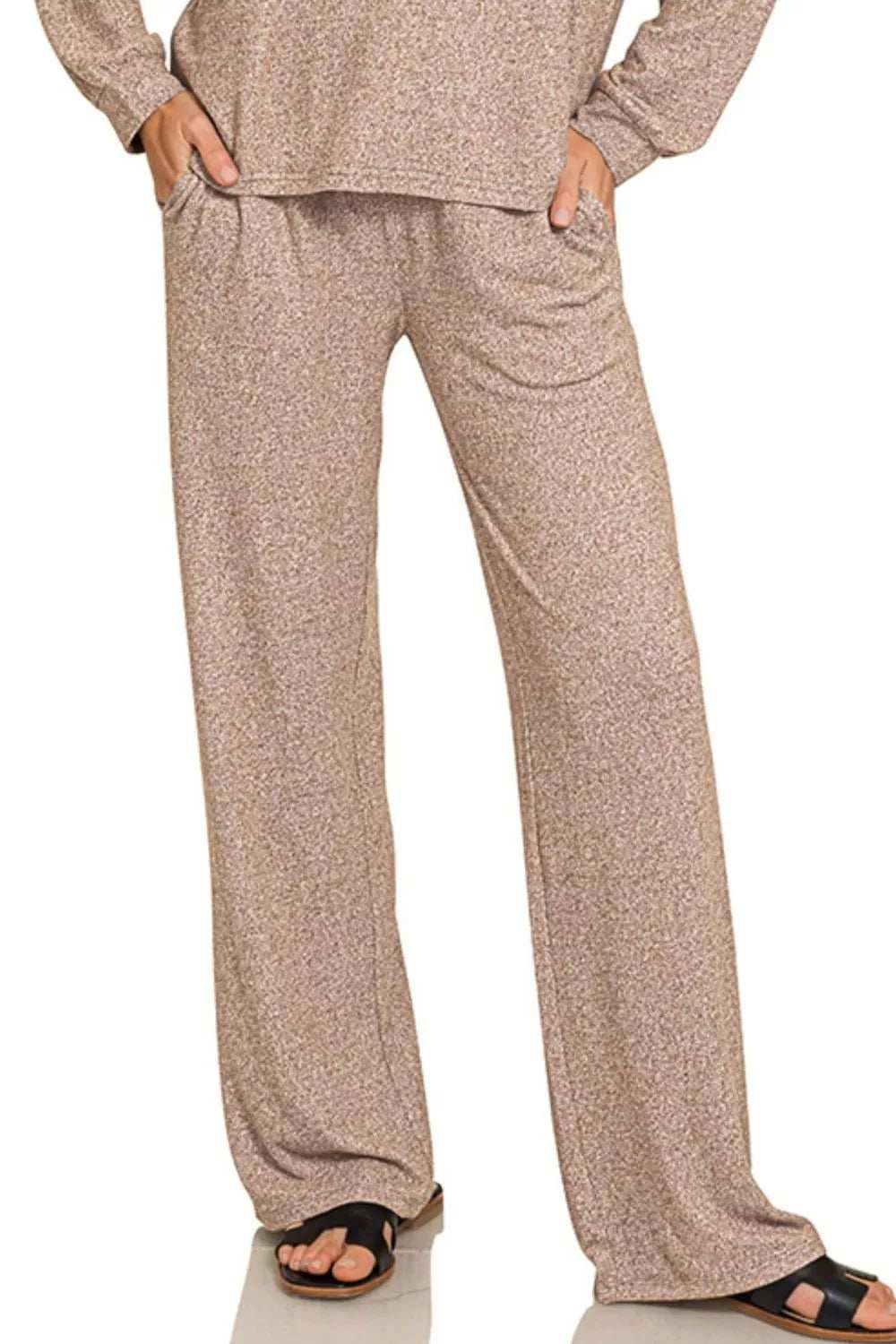 Zenana Soft Melange Long Sleeve Tee & Pants Set - Trendsi - Flyclothing LLC