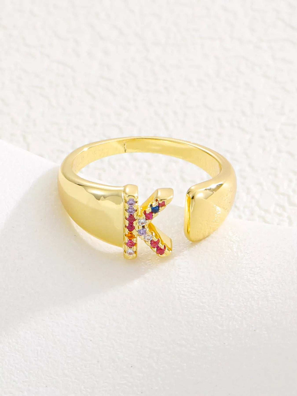 18K Gold-Plated Zircon Letter Ring - Trendsi - Flyclothing LLC