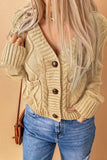 Cable-Knit Button Down V-Neck Cardigan - Trendsi - Flyclothing LLC