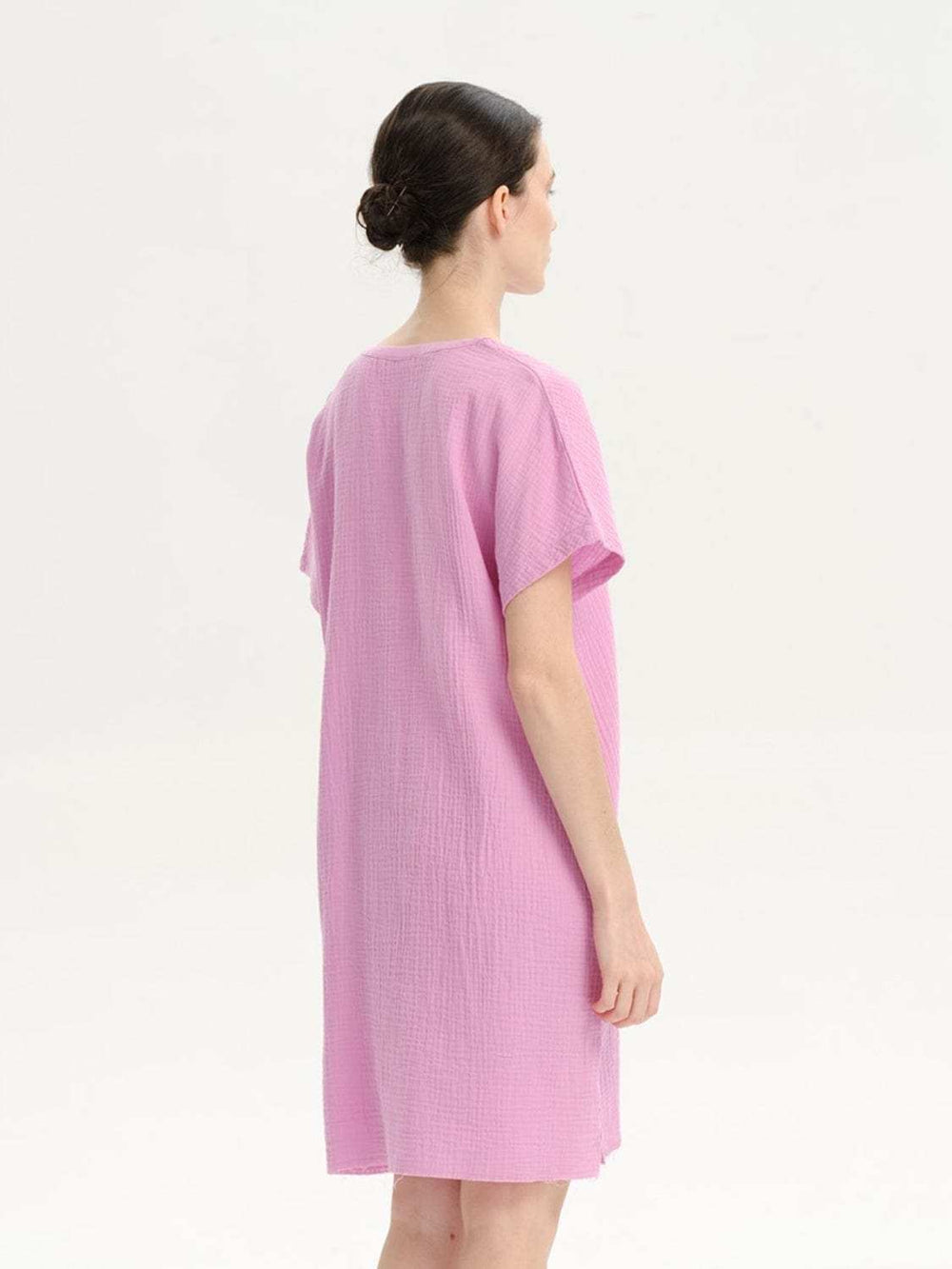 Slit Notched Short Sleeve Mini Dress - Trendsi - Flyclothing LLC