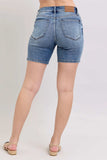 Judy Blue Button Fly Mid Length Denim Shorts W/ Destroy - Trendsi - Flyclothing LLC