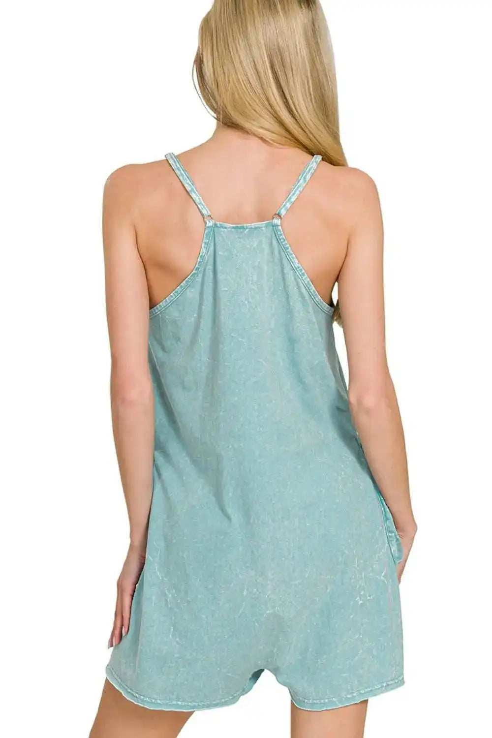 Zenana Acid Crinkle Washed Spaghetti Strap Romper - Trendsi - Flyclothing LLC