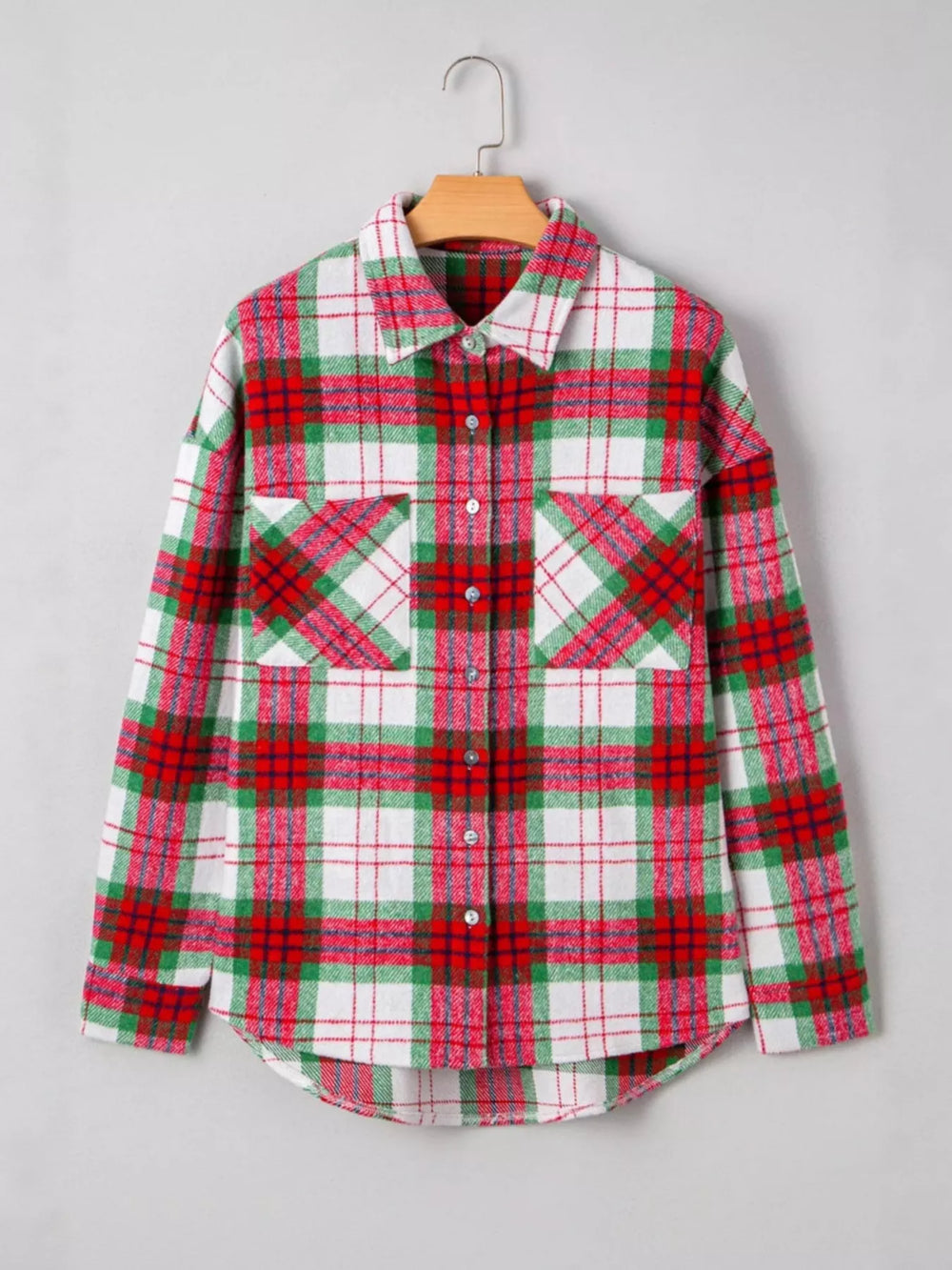 Plaid Button-Down Long Sleeve Shacket - Trendsi - Flyclothing LLC