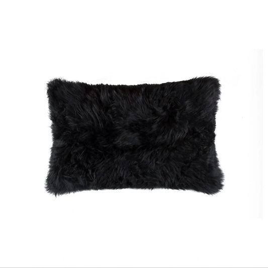 18" X 18"Modern Black New Zealand Sheepskin Pillow - Homeroots