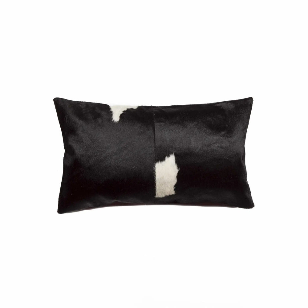 12" X 20" Black and White Cowhide Throw Pillow - Homeroots - Flyclothing LLC