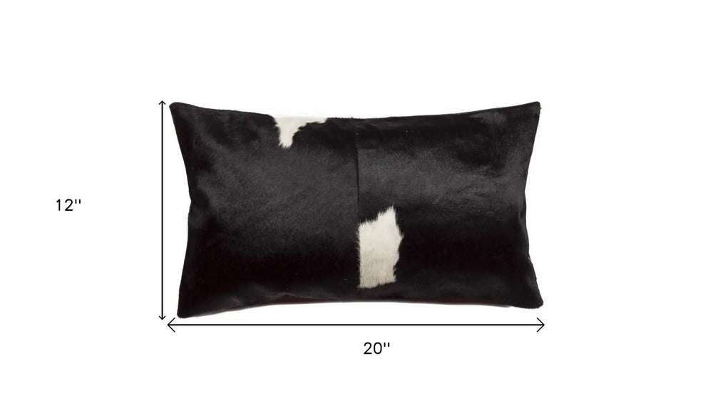 12" X 20" Black and White Cowhide Throw Pillow - Homeroots - Flyclothing LLC