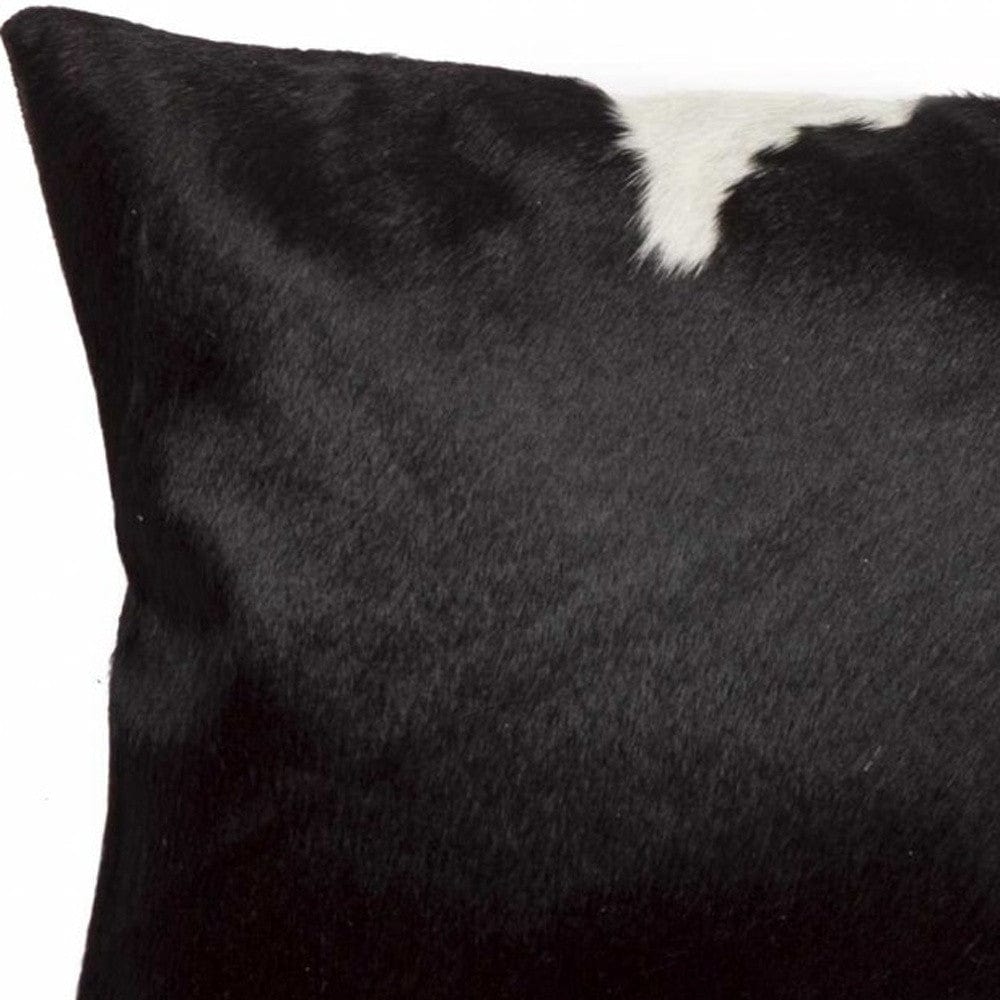 12" X 20" Black and White Cowhide Throw Pillow - Homeroots - Flyclothing LLC
