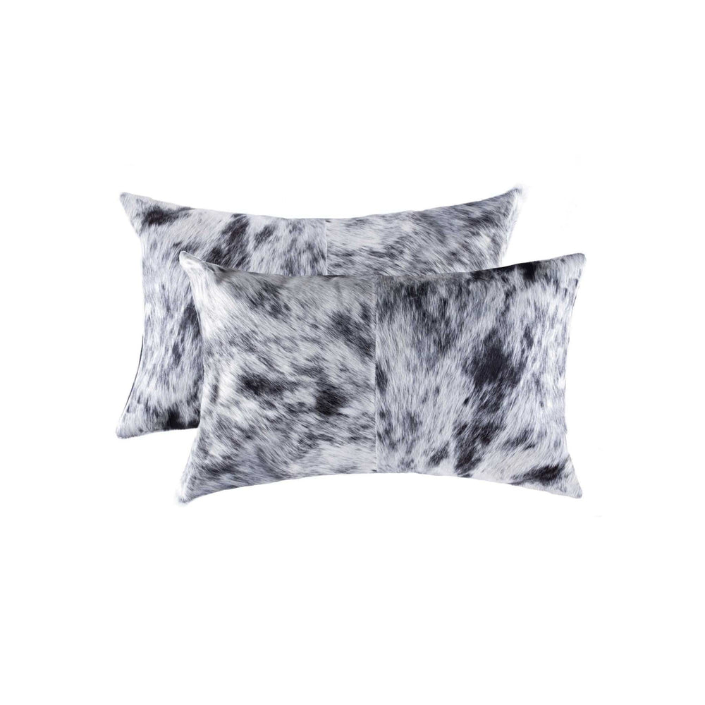 Set of Two 12" X 20" Black and White Cowhide Throw Pillow - Homeroots - Flyclothing LLC