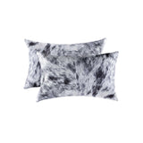 Set of Two 12" X 20" Black and White Cowhide Throw Pillow - Homeroots - Flyclothing LLC