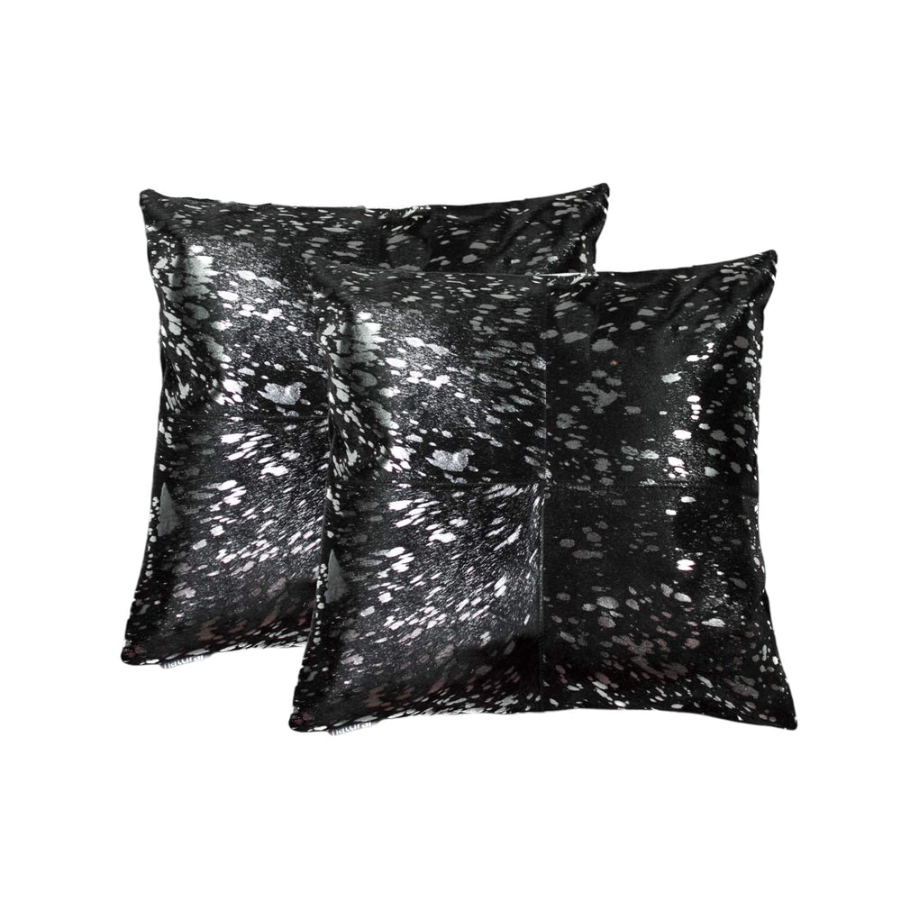 Set of Two 18" Black and Silver Cowhide Throw Pillow - Homeroots - Flyclothing LLC