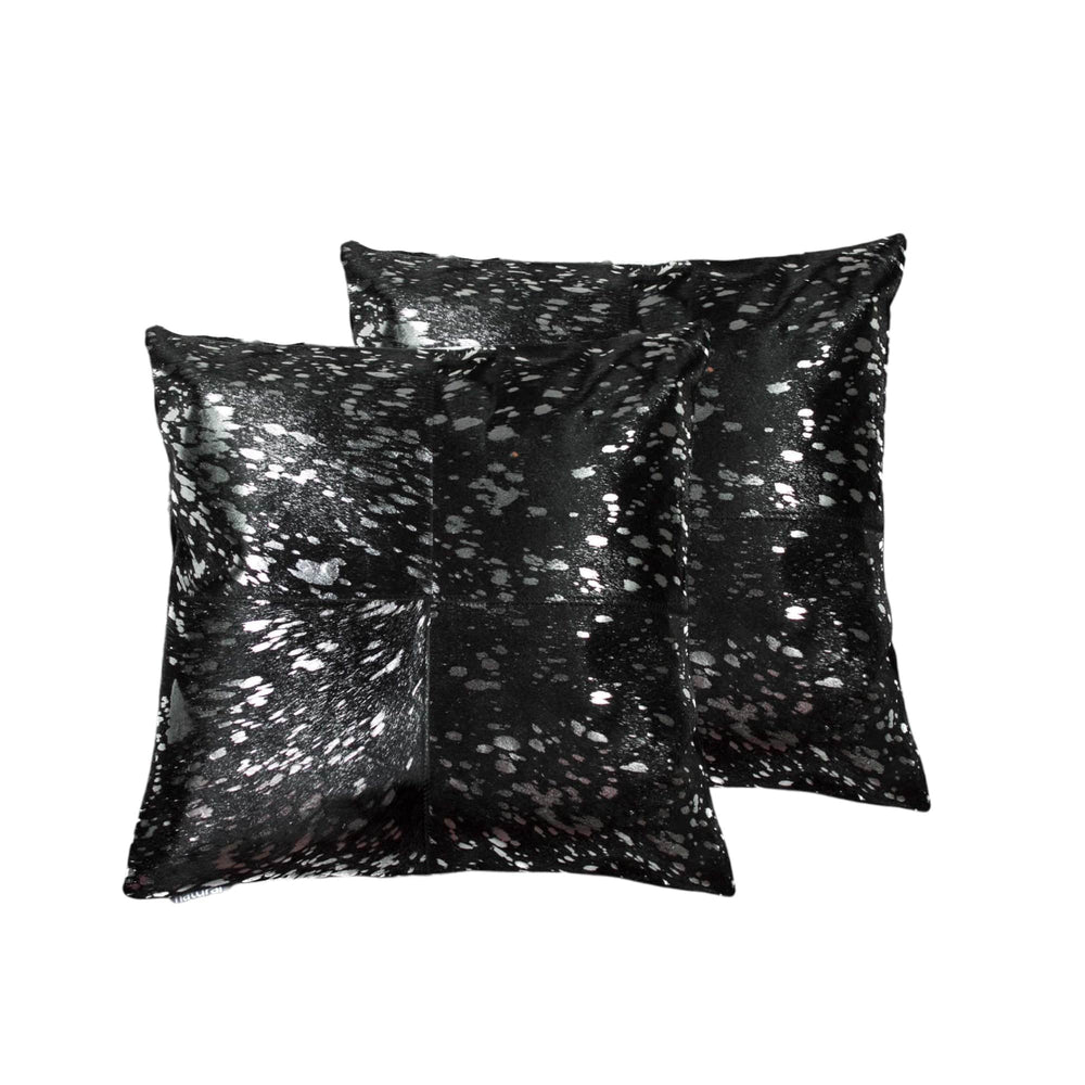 Set of Two 18" Black and Silver Cowhide Throw Pillow - Homeroots - Flyclothing LLC