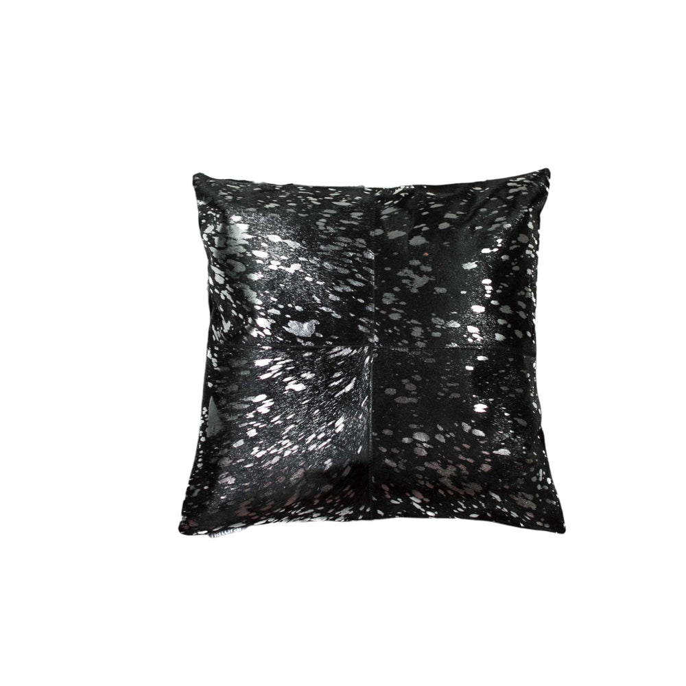 Set of Two 18" Black and Silver Cowhide Throw Pillow - Homeroots - Flyclothing LLC