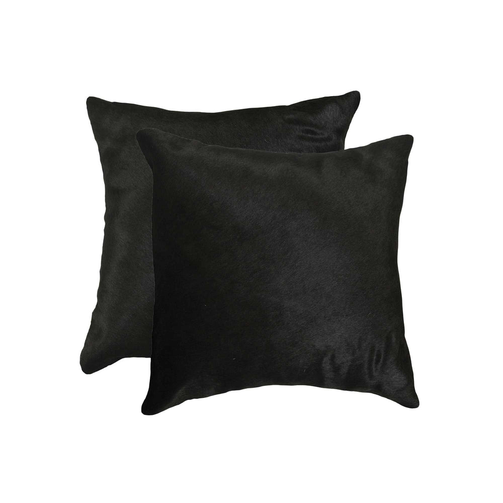 Set of Two 18" Black Cowhide Throw Pillow - Homeroots - Flyclothing LLC