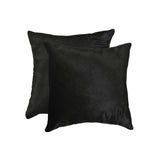Set of Two 18" Black Cowhide Throw Pillow - Homeroots - Flyclothing LLC