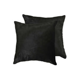 Set of Two 18" Black Cowhide Throw Pillow - Homeroots - Flyclothing LLC