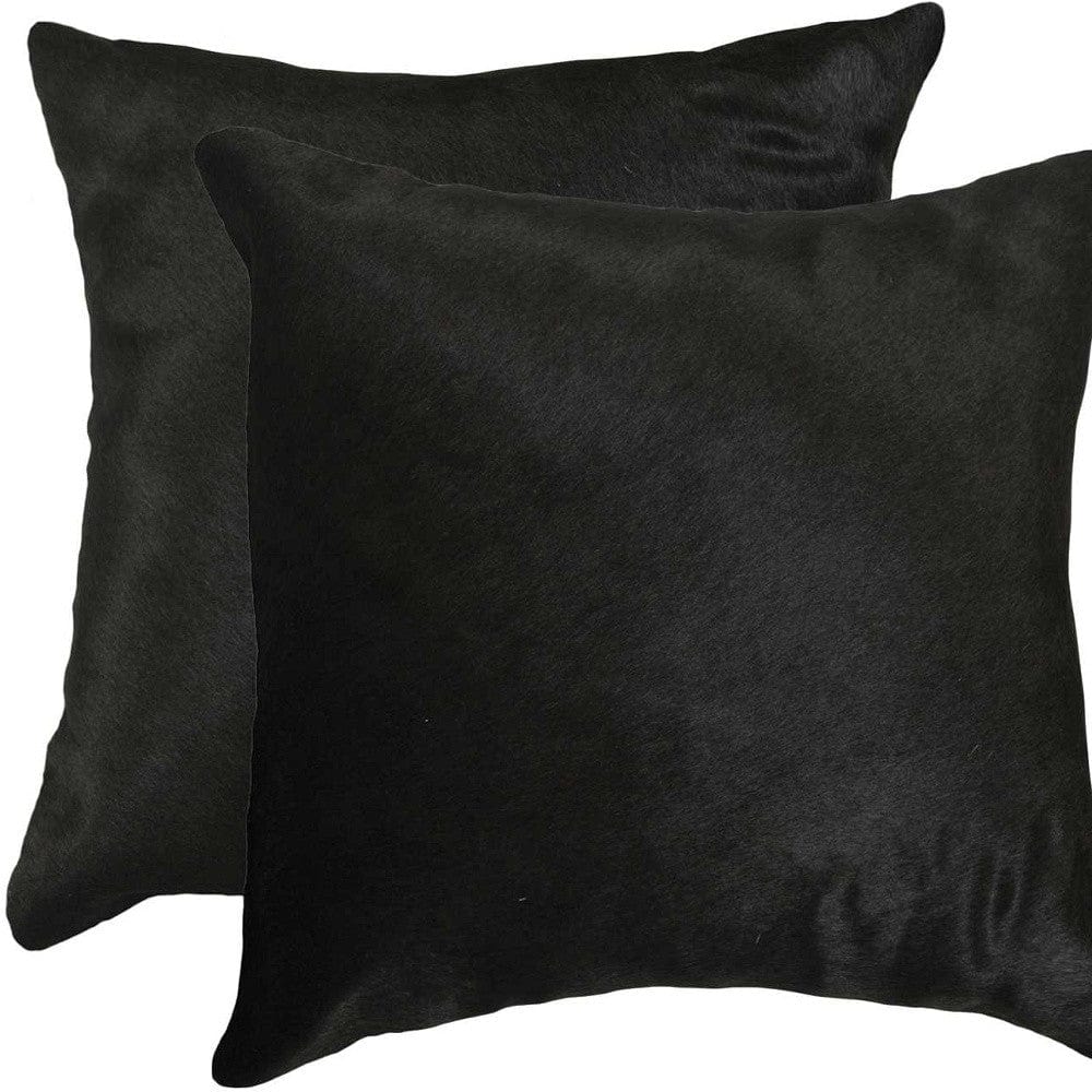 Set of Two 18" Black Cowhide Throw Pillow - Homeroots - Flyclothing LLC