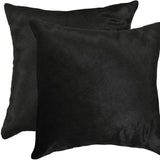 Set of Two 18" Black Cowhide Throw Pillow - Homeroots - Flyclothing LLC