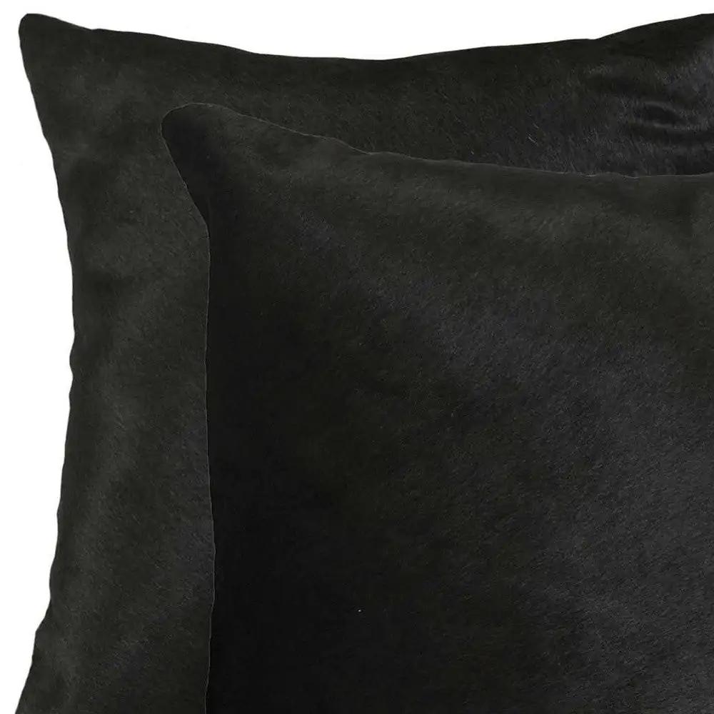 Set of Two 18" Black Cowhide Throw Pillow - Homeroots - Flyclothing LLC