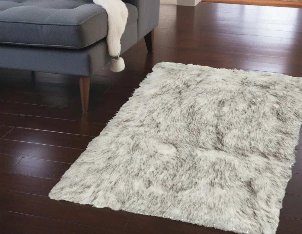 2' X 3' Gradient Gray and Ivory Faux Fur Flokati Style Area Rug - Homeroots - Flyclothing LLC