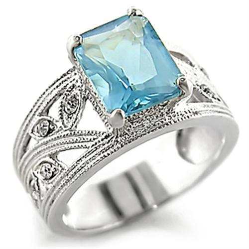 32835 - High-Polished 925 Sterling Silver Ring with Synthetic Spinel in Sea Blue - Alamode - Flyclothing LLC