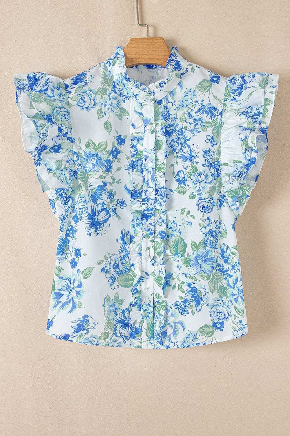 Floral Print Ruffle Sleeve Frilly Button Up Shirt - Trendsi - Flyclothing LLC