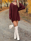 V-Neck Dropped Shoulder Sweater Dress - Trendsi - Flyclothing LLC