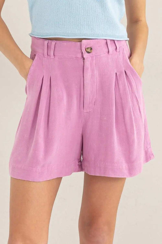 HYFVE High Waist Pleated Linen Shorts - Trendsi - Flyclothing LLC