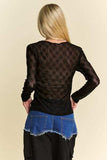 Davi & Dani Bow Mesh Round Neck Long Sleeve Top - Trendsi - Flyclothing LLC