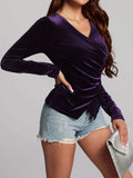 Ruched Surplice Long Sleeve Top - Trendsi - Flyclothing LLC