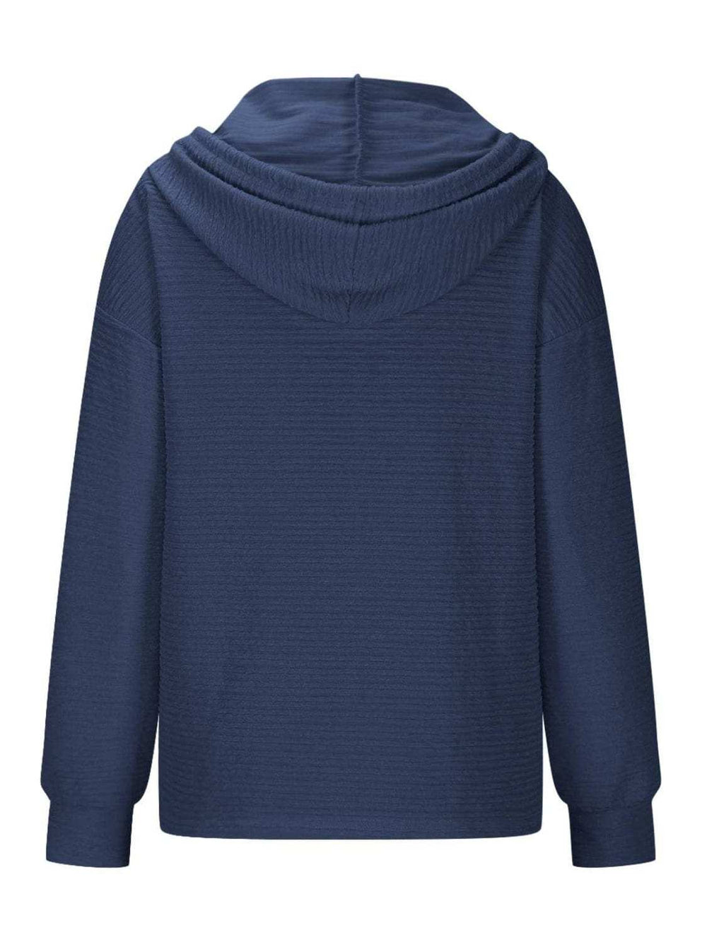Drawstring Quarter Button Long Sleeve Hoodie - Trendsi - Flyclothing LLC