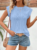 Eyelet Round Neck Cap Sleeve Top - Trendsi - Flyclothing LLC