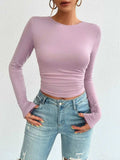 Backless Round Neck Long Sleeve T-Shirt - Trendsi - Flyclothing LLC