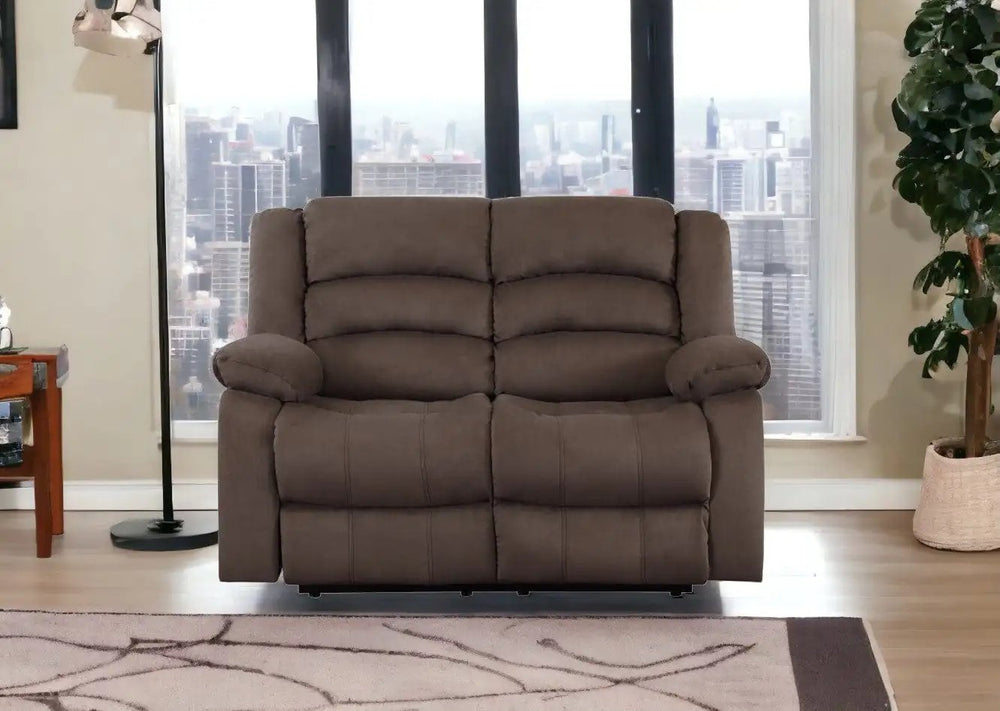 60" Brown Microfiber Manual Reclining Loveseat - Homeroots - Flyclothing LLC