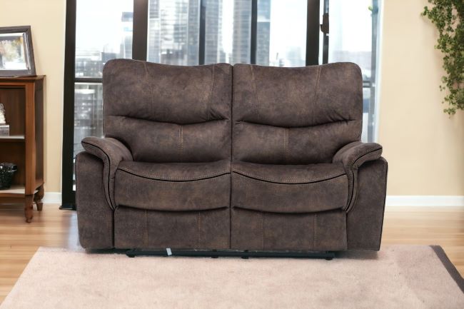 63" Dark Brown Microfiber Manual Reclining Love Seat - Homeroots - Flyclothing LLC