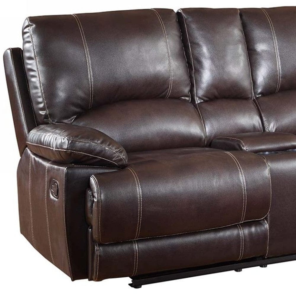 76" Brown Faux Leather Manual Reclining Love Seat With Storage - Homeroots - Flyclothing LLC