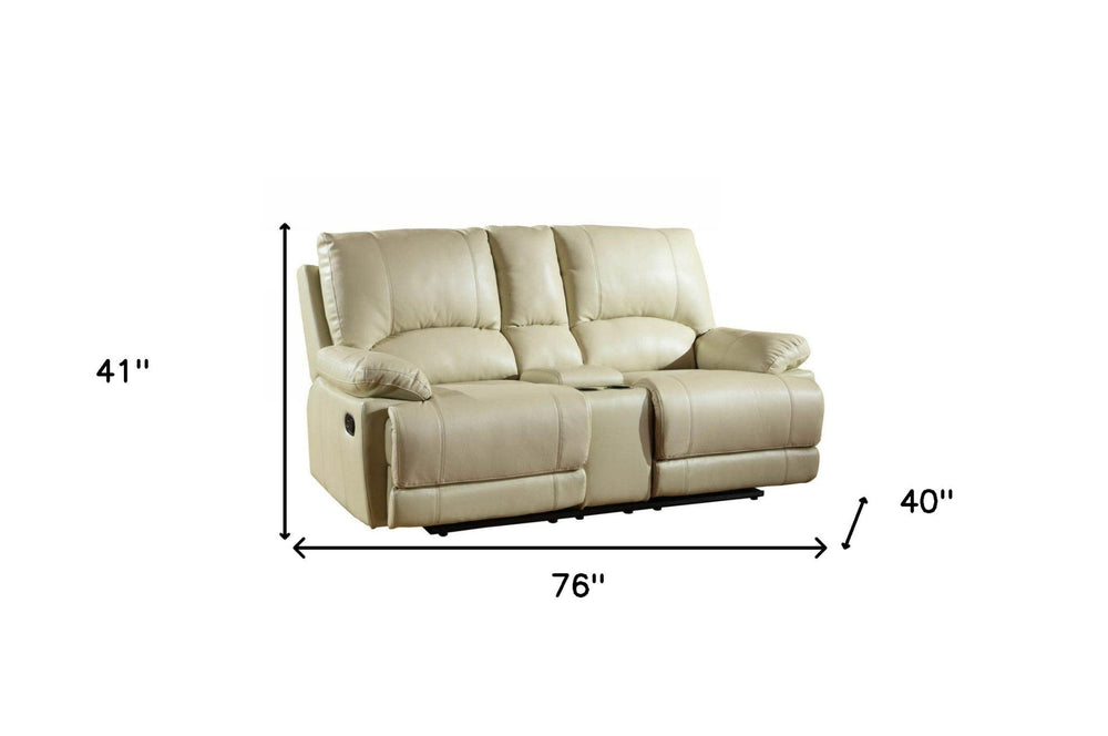 76" Beige Faux Leather Manual Reclining Love Seat With Storage - Homeroots - Flyclothing LLC